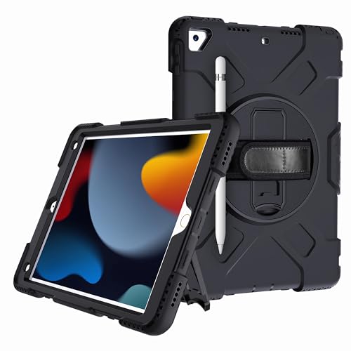 JZCZMCE Hülle für iPad 9th/8th/7th Gen 10.2"/Air 3rd Gen/Pro 10.5", [360 Drehbare Handschlaufe], Robuste TPU-Schutzhülle Mit Griff, Hand- Und Schultergurt Und Stifthalter,Schwarz von JZCZMCE