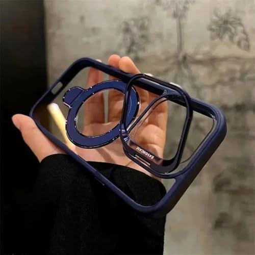 JZFDCLF Luxuriöse Handyhülle mit magnetischem Glaslinsenständer und Ring für iPhone 16 11 13 14 12 15 Pro Max 16 Plus, transparente Schutzhülle, Dunkelblau, für iPhone 14Plus JZFDCLF Luxuriöse Handyhülle mit magnetischem Glaslinsenständer und Ring für iPhone 16 11 13 14 12 15 Pro Max 16 Plus, transparente Schutzhülle, Dunkelblau, für iPhone 14Plus von JZFDCLF