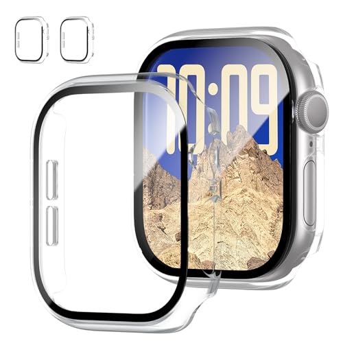 2 Stück Gehäuse mit gehärtetem Glas Displayschutz für Apple Watch Series 10 46mm, Slim Guard Bumper Full Coverage Hard PC Protective Cover HD Ultra-Thin Cover für iWatch 10 46mm von JZK