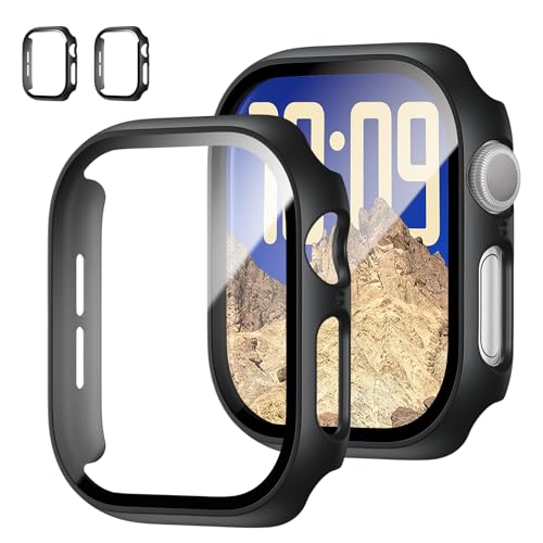 2 Stück Gehäuse mit gehärtetem Glas Displayschutz für Apple Watch Series 10 46mm, Slim Guard Bumper Full Coverage Hard PC Protective Cover HD Ultra-Thin Cover für iWatch 10 46mm von JZK
