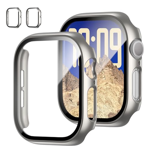 2 Stück Gehäuse mit gehärtetem Glas Displayschutz für Apple Watch Series 10 46mm, Slim Guard Bumper Full Coverage Hard PC Protective Cover HD Ultra-Thin Cover für iWatch 10 46mm von JZK