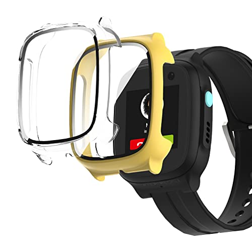 2 Stück Hülle für XPLORA X5 Play mit Schutzfolie, Full Hard Ultra-Thin Scratch Resistant Bumper Schutzhülle für Smartwatch Zubehör für Kinder Jungen Mädchen,Transparent + Gelb von JZK