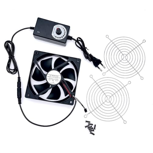 JZK 0.3A DC 12V Lüfter 12cm Kühlventilator mit einstellbarer Geschwindigkeitsregelung 120mm bürstenloser Lüfter mit Metallgitter für Haustierventilator Eismaschine Kühler PC Gehäuselüfter 120x25mm von JZK