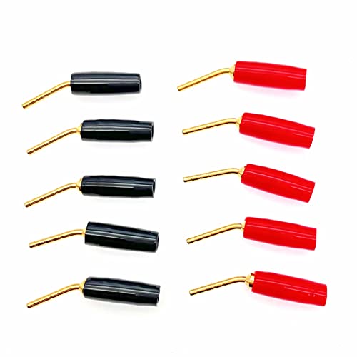 JZK 10 Stück schwarz und rot 2 mm Bananenstecker Schraubentyp, Bananenstecker mit schrägem Stift, 2 mm vergoldeter Audio-Lautsprecherkabel-Adapter von JZK