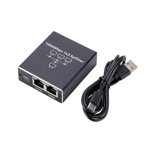 JZK 1000Mbps 1 auf 3 Ethernet Splitter, RJ45 LAN Gigabit Internet Splitter mit USB-C Kabel für Computer, Netzwerk Splitter für Computer, Hub, Router, ADSL, Set-Top Box, Digital TV von JZK