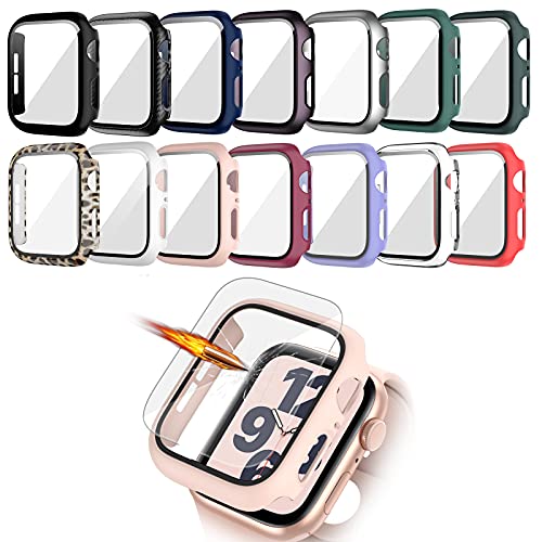JZK 14 Stück Hülle für Armband Apple Watch 6 40mm, Displayschutz mit Gehärtetes Glas, Vollschutz HD Ultradünne Kratzfest Case für iWatch 40mm von JZK