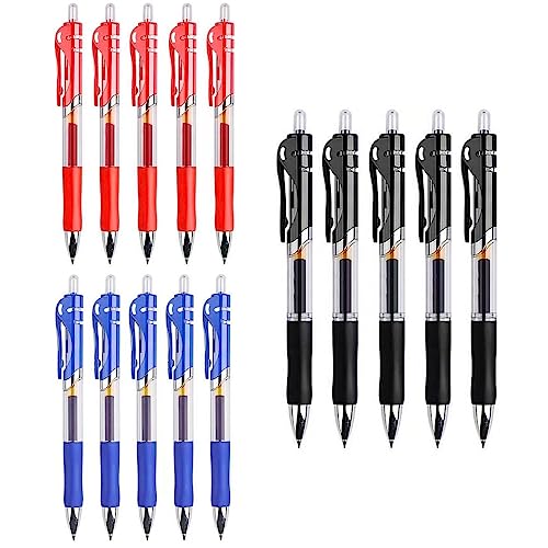 JZK 15 x einziehbare Kugelschreiber, 0,5 mm Tintenroller, schwarze Gel-Tintenroller, blauer Stift, roter Stift für Büro, Schule und Zuhause von JZK