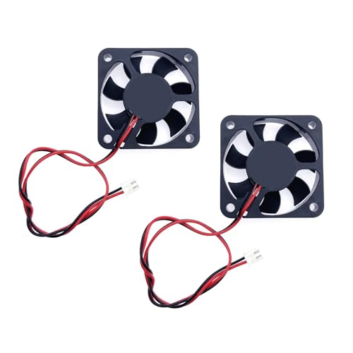 JZK 2 Stück 50 x 50 x 10 mm 2-poliger DC 12 V Mini-Lüfter mit Drähten, 5010 kleiner leiser Kühlventilator 50 mm, 5 cm bürstenloser DC-Lüfter 12 V, 3D-Druckerventilator mit Kabel und Stecker von JZK