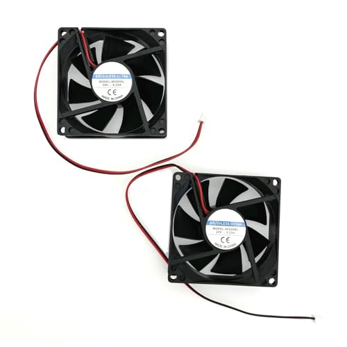 JZK 2 Stück 80x80x25 mm 2-polig DC 24V Mini Lüfter mit Kabeln 8025 kleiner leiser Lüfter 80mm 8cm 24V bürstenloser DC-Lüfter PC-Gehäuselüfter 3D-Drucker-Lüfter mit Kabel und Stecker von JZK