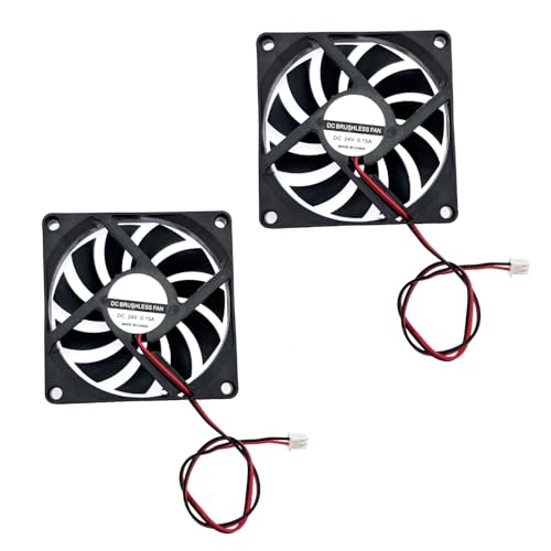 JZK 2 Stück DC 24V 8010 Silent Cooling Fan mit Drähten, PC-Lüfter 80mm, Computergehäuselüfter 8cm x 8cm x 1cm, DC Brushless Fan 24V, 3D-Drucker Lüfter mit Kabel von JZK