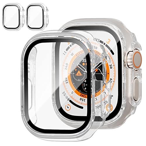 JZK 2-Stück Hülle für Apple Watch Ultra 2 (2023)/Ultra 49MM, Hard PC Ultradünne Glas Schutz Case Rundum Displayschutz für iWatch Ultra/Ultra 2, Klar von JZK