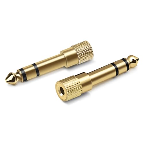 JZK 2 Stück Kopfhörer-Adapterbuchse 6,35 mm (1/4 Zoll) auf 3,5 mm (1/8 Zoll), Stereo-Audio-Kopfhörerbuchsen-Adapter-Konverteranschluss, professioneller vergoldeter Audio-Klinkenstecker-Adapter von JZK