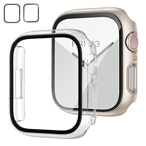 JZK 2 Stück Schutzhülle für Apple Watch Series SE 2/SE/6/5/4/3, mit Gehärtetes Glas Displayschutz, HD Ultradünne Kratzfest für iWatch Series SE/6/5/4/3 Hülle 40mm, Sternenlicht/Klar von JZK