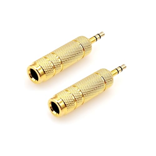 JZK 2 x 4,6 cm 3,5-mm-Stereo-Adapter-Klinkenstecker auf 3,6 cm 6,35-mm-Buchse, Audio-Stereo-Buchse, 3,5-mm-Kopfhörer-Adapter-Buchse, Gitarrenverstärker-Adapter von JZK