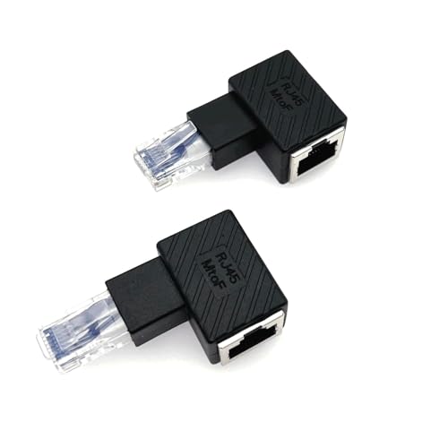 JZK 2er-Pack 90-Grad-Ethernet-RJ45-Stecker auf Buchse, rechtwinkliger Adapter, kompatibel mit Cat6/Cat5e Ethernet-Adapter von JZK