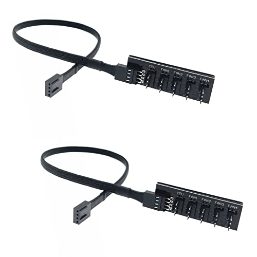 JZK 2x 4-polig PWM-Lüfter-Hub, internes PC-Lüfter-Netzteil-Verlängerungskabel, 4-poliger 3-poliger CPU-Lüfter 1 bis 5 Splitter 5-Wege-Adapter, für 12-V-Computergehäuselüfter 4pin 3pin von JZK