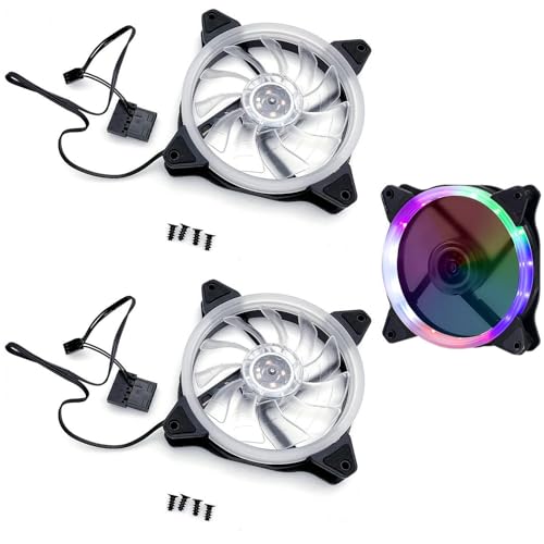 JZK 2x DC 12V RGB LED Low Noise PC-Gehäuselüfter 12cm, 12025 DC bürstenloser Lüfter 120mm mit hydraulischem Lager für Gaming-PC-Gehäuse, 120mm leiser RGB-Computergehäuselüfter von JZK