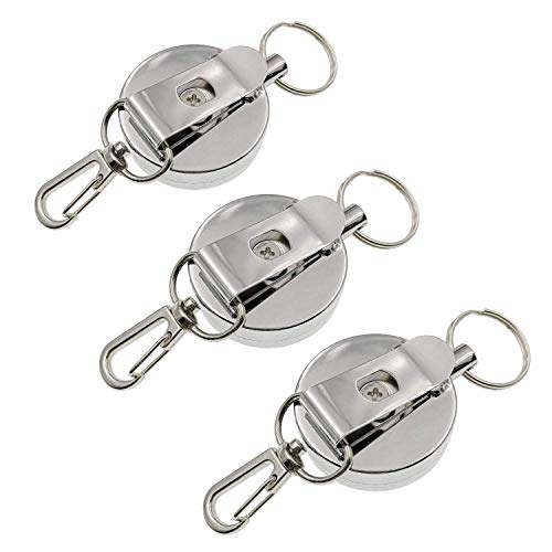 JZK 3 x Retractable Schlüsselanhänger mit Stahl Wire Rope, Heavy Duty Einziehbare Schlüsselkette Schlüsselrolle für Schlüssel, Kartenhalter Ausweis Ausweishalter von JZK