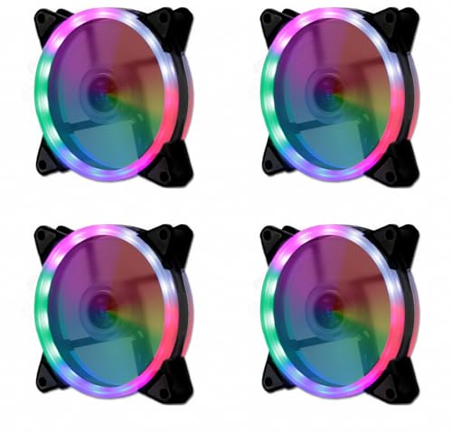 JZK 4 Stück 120 x 120 x 25 mm 12 V RGB LED Geräuscharmer PC-Gehäuselüfter 120 mm, 12 cm bürstenloser DC-Lüfter, leiser Kühlerlüfter, farbenfrohes LED-Licht, Computergehäuse-Belüftungsluftstromlüfter von JZK