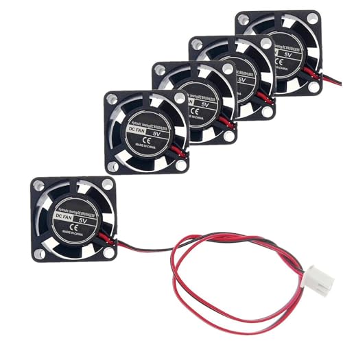 JZK 5 Stück 25mm 2-poliger 5V Mini Lüfter mit Kabeln, 2510, 25x10mm, Hydrauliklager Miniatur DC bürstenloser Lüfter für Entwicklungsboards, Grafikkarten und DIY-Projekte von JZK
