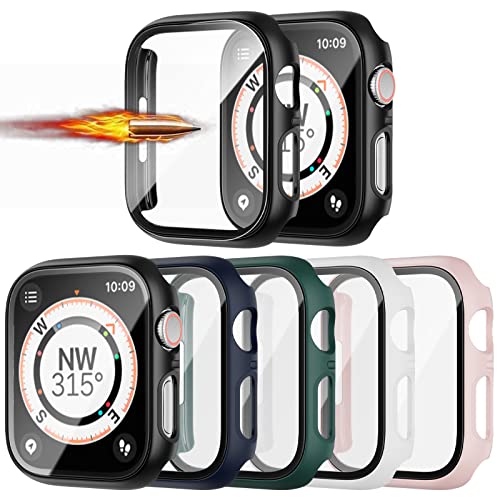 JZK 5 Stück Hülle für Apple Watch Series 7 41mm, für Gehärtetes Glas Displayschutz, Vollschutz HD Ultradünne Kratzfest Case für iWatch 41mm von JZK