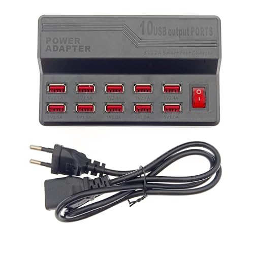 JZK 5V 12A USB Ladegerät, 10 Port 60W USB-Dockingstation, Multi Port Erweiterungshub Ladestation, Mehrere USB Netzteiladapter, USB Schnellladegerät Power Hub von JZK