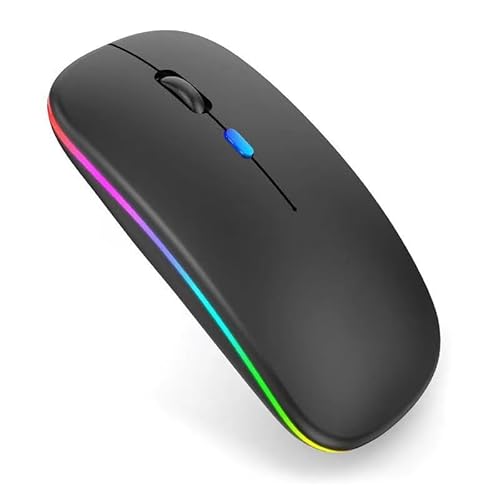 JZK Dual Mode 2.4Ghz USB wiederaufladbare kabellose Maus, Bluetooth Wireless Maus für Laptop, schlanke stille Computermaus mit LED-Licht, einstellbare DPI, Schwarz von JZK