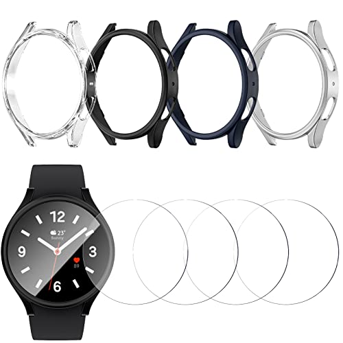 JZK Hülle Kompatibel für Galaxy Watch 4 44mm【4+4 Stück】4 Hart PC Schutz Hülle und 4 HD Gehärtetes Displayschutz Folie für Samsung Galaxy Watch 4 44mm Schutzhülle(klar/schwarz/mitternachtsblau/silber) JZK Hülle Kompatibel für Galaxy Watch 4 44mm【4+4 Stück】4 Hart PC Schutz Hülle und 4 HD Gehärtetes Displayschutz Folie für Samsung Galaxy Watch 4 44mm Schutzhülle(klar/schwarz/mitternachtsblau/silber) von JZK