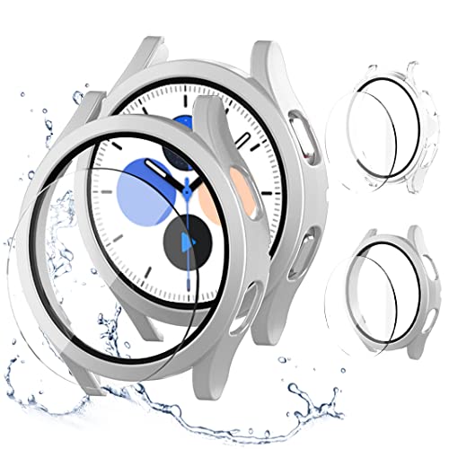 JZK Hülle Kompatibel für Galaxy Watch 5/4 40mm,【2+2 Stück】 2 Hart PC Schutz Hülle und 2 HD Gehärtetes Displayschutz Folie,Smartwatch Zubehör für Samsung Galaxy Watch 5/4 40mm Schutzhülle(Klar+Silber) von JZK