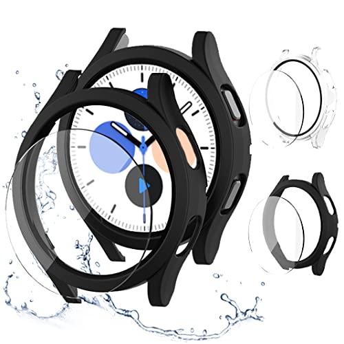 JZK Hülle Kompatibel für Galaxy Watch 5/4 40mm,【2+2 Stück】 Hart PC Schutz Hülle und 2 HD Gehärtetes Displayschutz Folie,Smartwatch Zubehör für Samsung Galaxy Watch 5/4 40mm Schutzhülle(Klar+Schwarz) von JZK