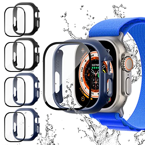 JZK Schutzhülle für Apple Watch Ultra 49mm,【4+4Stück】 Hart PC Kratzfest Schutz Hülle und HD Gehärtetes Displayschutz Folie,Smartwatch Zubehör für Herren IWatch Ultra Hülle 49mm von JZK