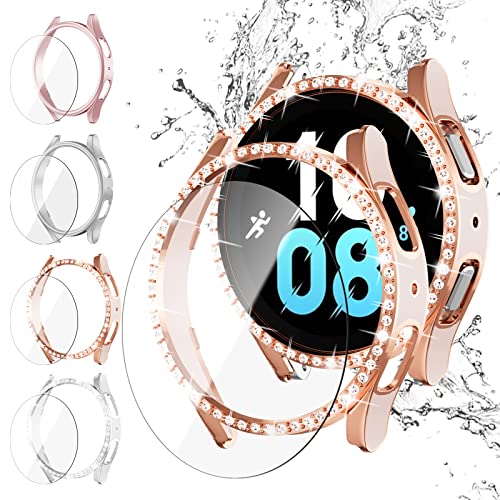 JZK Schutzhülle kompatibel mit Galaxy Watch 5 Galaxy Watch 4 44mm,【4+4 Stück】4 Hart PC Schutz Hülle und 4 HD Gehärtetes Displayschutz Folie,Smartwatch Zubehör für Samsung Galaxy Watch 5 Watch 4 Hülle von JZK