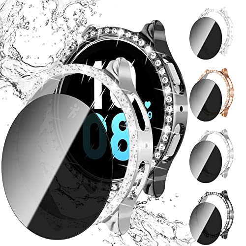 JZK Sichtschutz für Galaxy Watch 5 Galaxy Watch 4 40mm,【4+4 Stück】 Anti Spy Panzerglas und Hart PC Bling Diamanten Schutzhülle,Smartwatch Zubehör für Samsung Watch 5 Samsung Watch 4 Hülle Damen von JZK