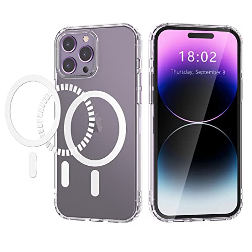 Transparent Magnetische Hülle für iPhone 14 Pro,Kompatibel mit MagSafe,Nie Vergilbung Stoßfeste Schutzhülle Militärschutz Ultra Dünne Handyhülle für iPhone 14 Pro Case Clear von JZK