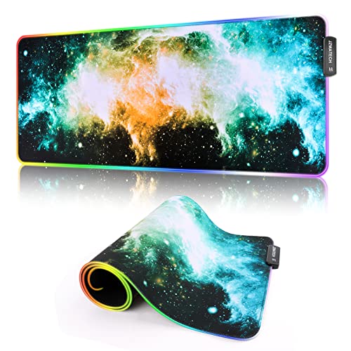 JZMATECH Gaming Mauspad-800x300mm RGB Mauspad Gaming-XXL Mousepad Groß-14 Beleuchtungs Modi, 7 LED Farben-Wasserdicht & Rtschfest (Galaxie Grün) von JZMATECH