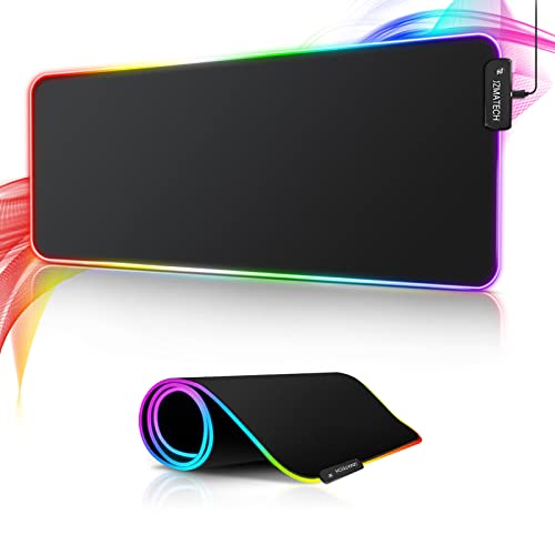 JZMATECH RGB Gaming Mauspad 800x300mm, XL Mousepad mit 14 Beleuchtungs Modi und 7 LED Farben, Großes Erweitertes Leuchtendes Anti Rutsch für Computer PC Gamer von JZMATECH