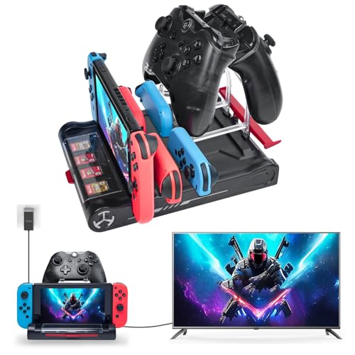 Switch TV-Dockstation und Wandhalterung für NS Switch/OLED, Switch-Ladedock für Joycon mit 4 Controller-Ladegeräten Switch TV-Dockstation und Wandhalterung für NS Switch/OLED, Switch-Ladedock für Joycon mit 4 Controller-Ladegeräten von JZW-Shop
