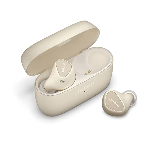 Jabra Elite 5 In-Ear-Bluetooth-Kopfhörer mit Hybrid-Aktive-Geräuschunterdrückung (ANC), 6 integrierten Mikrofonen, ergonomischer Passform, 6-mm-Lautsprecher - Hergestellt für iPhone - Gold-Beige von Jabra