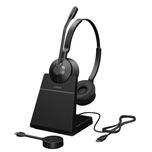 Jabra Engage 55 Schnurloses Stereo-Headset mit DECT-Adapter - Mikrofon mit Geräuschunterdrückung, umfangreiche Reichweite und Ladestation - Für Google Meet und Zoom zertifiziert - Schwarz von Jabra