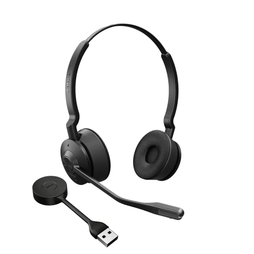 Jabra Engage 55 Schnurloses Stereo-Headset mit Link 400 USB-A DECT-Adapter - Mikrofon mit Geräuschunterdrückung, umfangreiche Reichweite - Für Google Meet und Zoom Zertifiziert - Schwarz von Jabra