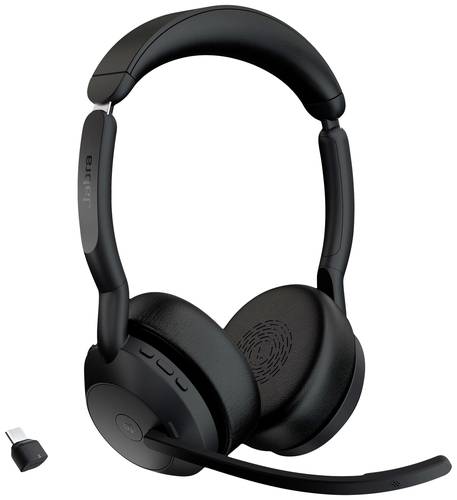 Jabra Evolve 2 55 MS Stereo Computer On Ear Headset Bluetooth® Stereo Schwarz Noise Cancelling, Mik von Jabra