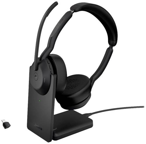 Jabra Evolve 2 55 MS Stereo Computer On Ear Headset Bluetooth® Stereo Schwarz Noise Cancelling, Mik von Jabra