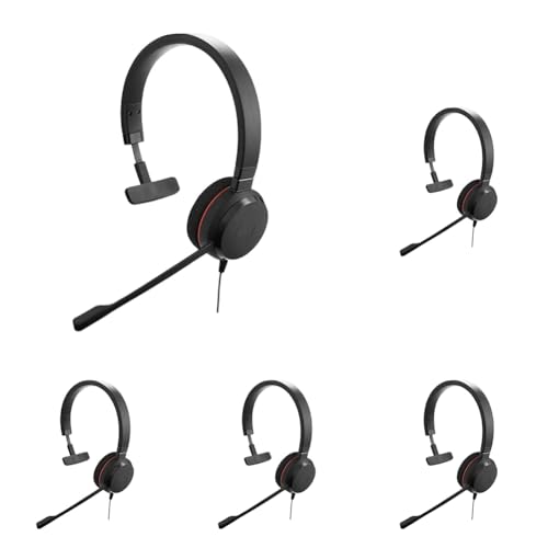 Jabra Evolve 20 Mono Headset mit mikrofon – Microsoft Teams zertifizierte Kopfhörer für VoIP Softphone mit passivem Noise-Cancelling – USB-A Kabel mit Anrufsteuerung – schwarz (Packung mit 5) von Jabra