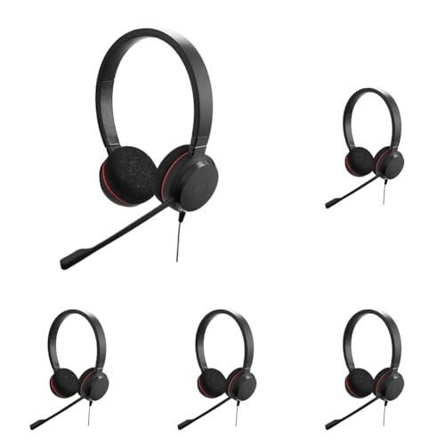 Jabra Evolve 20 UC Stereo Headset mit Mikrofon - Unified Communications Kopfhörer für VoIP Softphone mit passivem Noise-Cancelling - USB-Kabel mit Anrufsteuerung - Schwarz (Packung mit 5) von Jabra