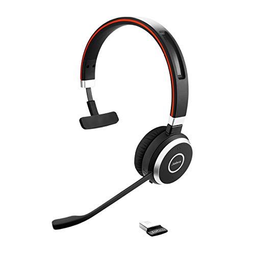Jabra Evolve 65 Wireless Mono On-Ear Headset – Unified Communications Optimised Headphones With Long-Lasting Battery – USB Bluetooth Adapter – Black von Jabra