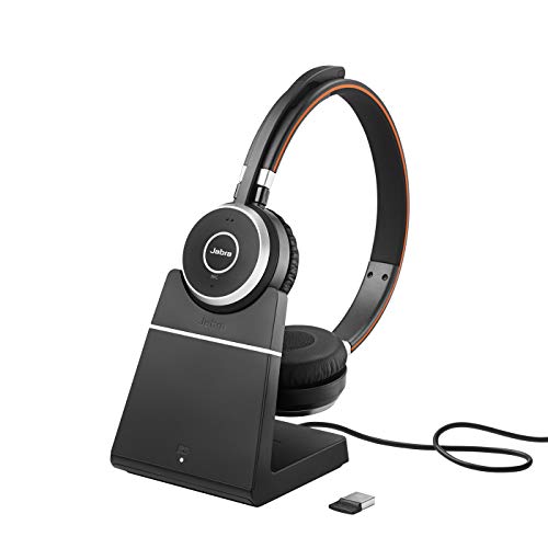 Jabra Evolve 65 Wireless Stereo On-Ear Headset – Microsoft Teams zertifizierte Kopfhörer mit Langer Akkulaufzeit und Ladestation – USB Bluetooth Adapter – schwarz von Jabra