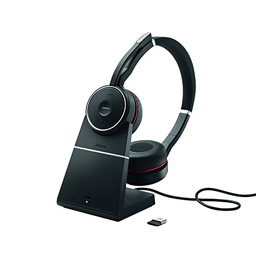 Jabra Evolve 75 MS Wireless Stereo On-Ear Headset – Microsoft Certified Headphones With Long-Lasting Battery and Charging Stand – USB Bluetooth Adapter – Black von Jabra