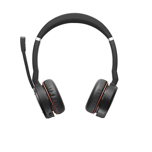 Jabra Evolve 75 UC Wireless Stereo On-Ear Headset – Unified Communications zertifizierte Kopfhörer mit Langer Akkulaufzeit – USB Bluetooth Adapter – Schwarz von Jabra