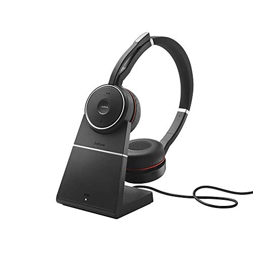 Jabra Evolve 75 UC Wireless Stereo On-Ear Headset – Unified Communications Optimised Headphones With Long-Lasting Battery and Charging Stand – USB Bluetooth Adapter – Black von Jabra