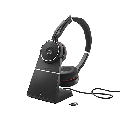 Jabra Evolve 75 UC Wireless Stereo On-Ear Headset – Unified Communications Optimised Headphones With Long-Lasting Battery and Charging Stand – USB Bluetooth Adapter – Black von Jabra